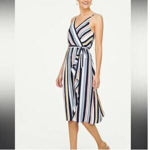 Ann Taylor LOFT Midi Sleeveless Wrap Dress - Navy White & Coral Stripe – Size XS